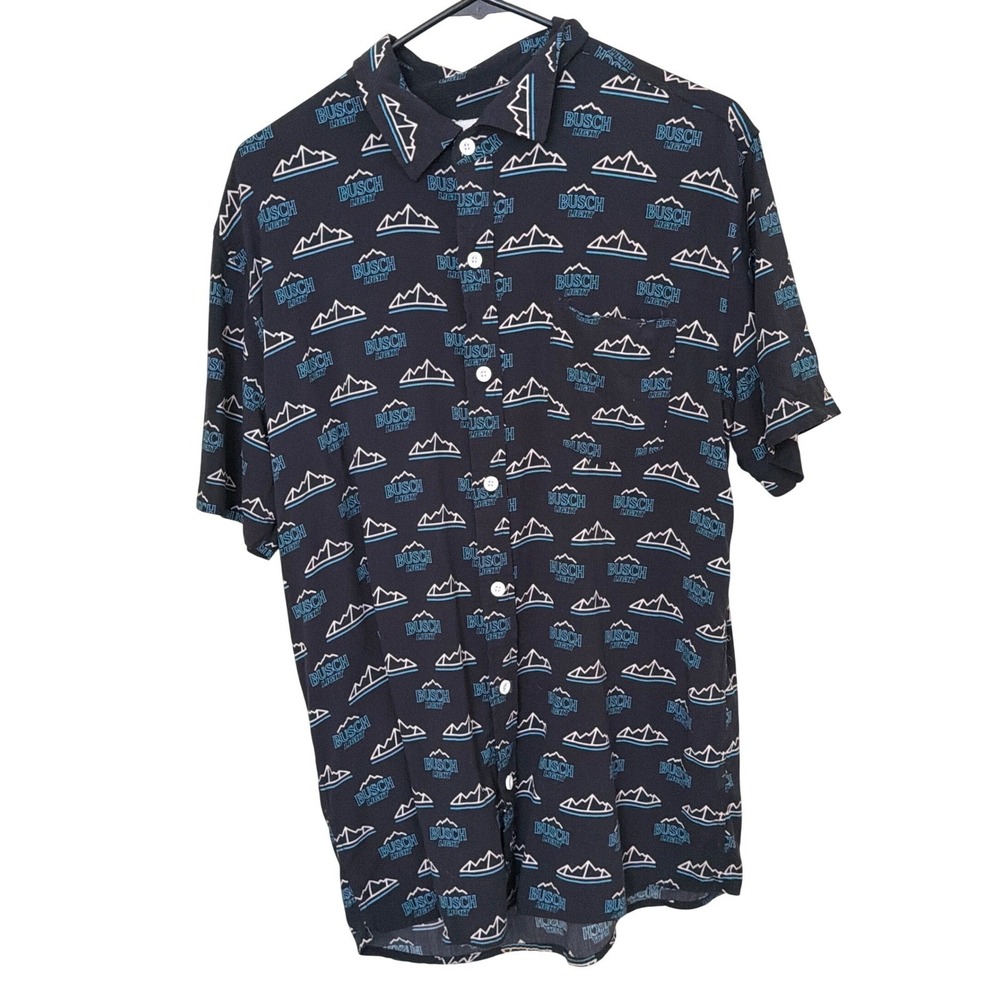 Tipsy Elves Busch Light Beer Mountain Logo Button Down Shirt Mens Large Navy